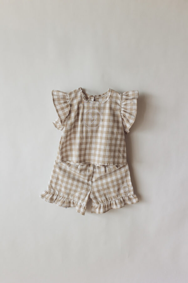 Summery Frill Set in Beige Gingham