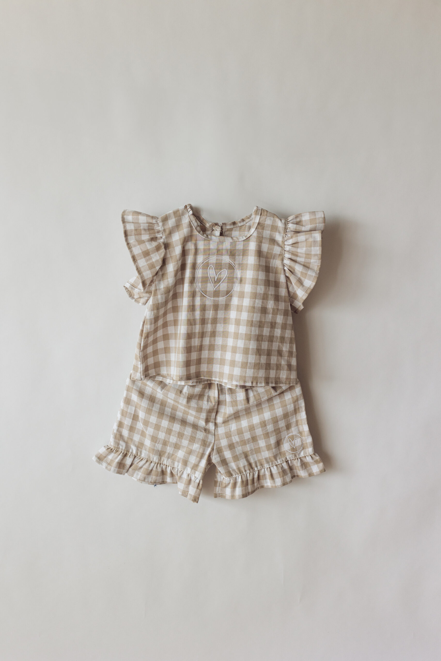 Summery Frill Set in Beige Gingham